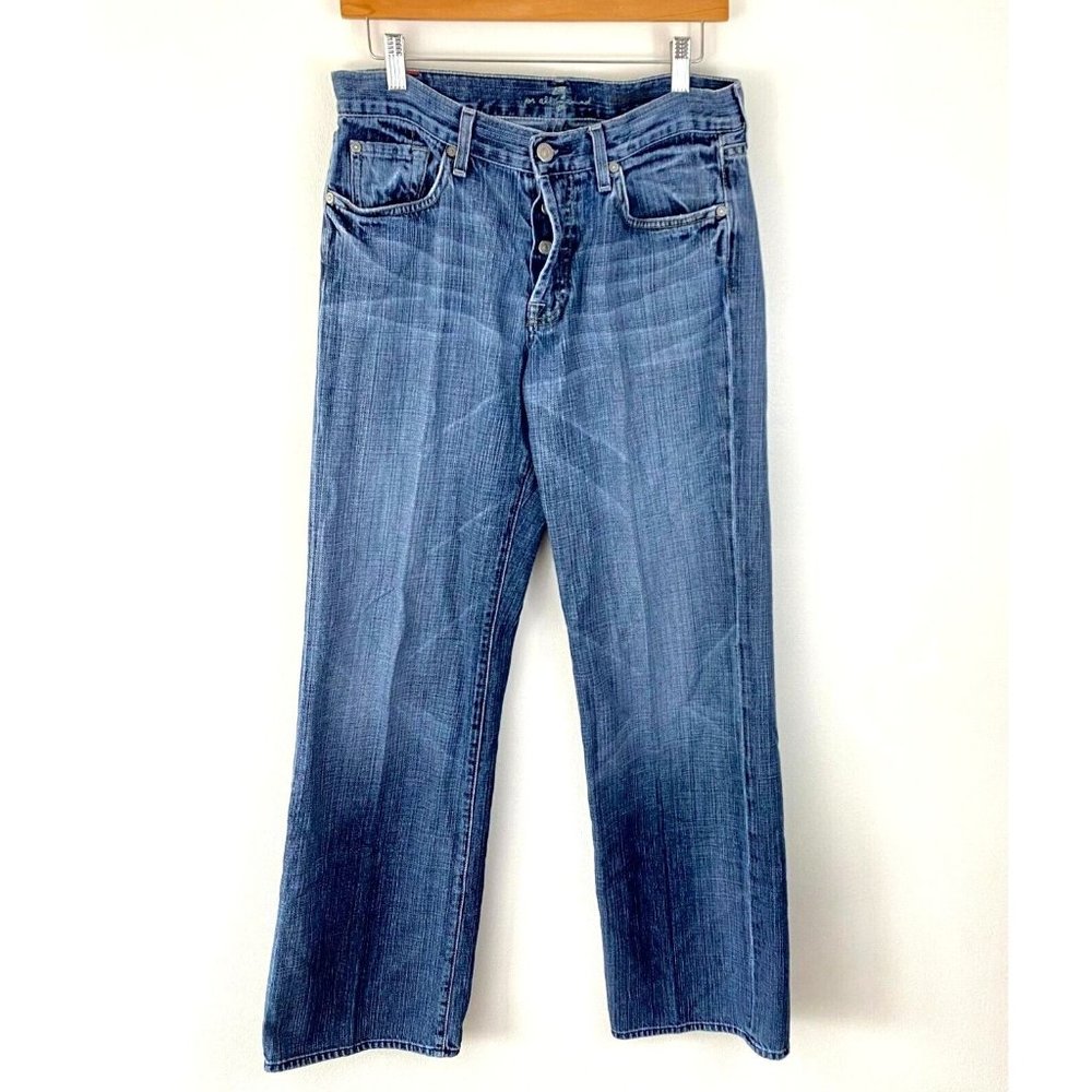 7 For All Mankind Button Fly Jeans Straight Leg Relaxed Men's Size 31x32 Blue